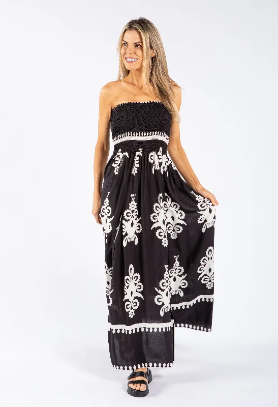 Printed Smocking Bandeau Dress