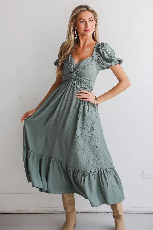 Confident Moves Sage Midi Dress