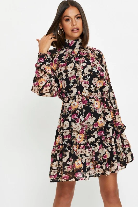 Print Mini Dress Long Sleeve