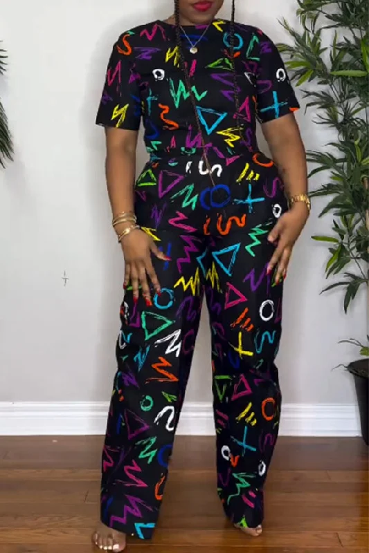 Graffiti Print Cozy Wide Leg Pant Suit