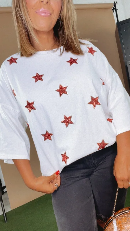 Say It's So Sequin Star Top, White