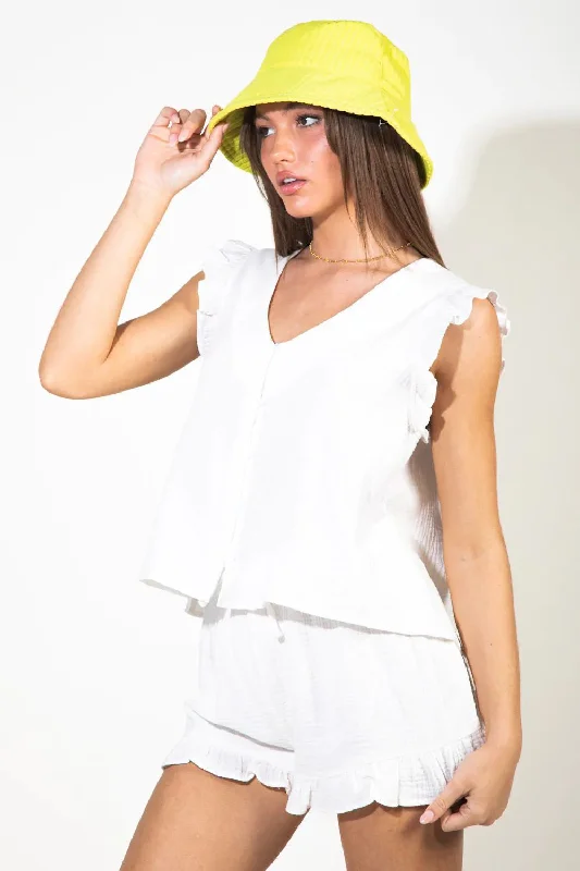 Hot Girl Ruffled Linen Top and Shorts Two Piece  Set