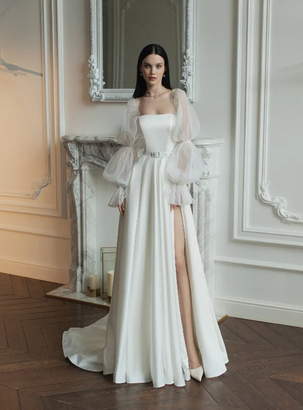 Simple A-Line Wedding Dress with Long Sleeves