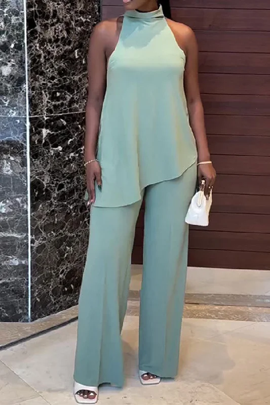 Solid Color Simple Wide Leg Irregular Pant Suit