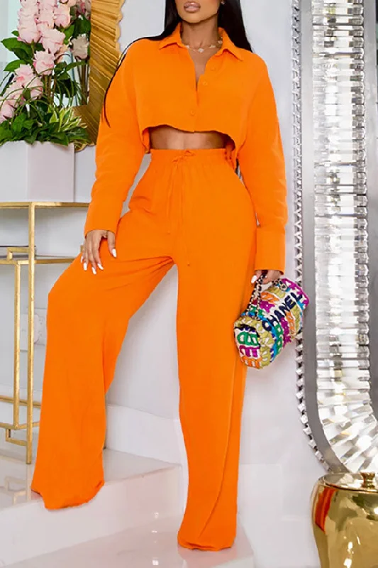 Solid Color Simple Wide Leg Pant Suit