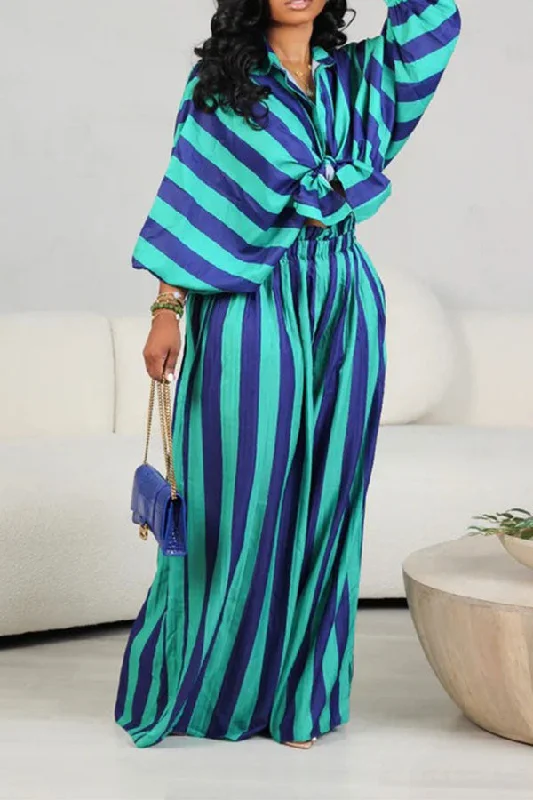 Striped Laid Back Wide Leg Pant Suit