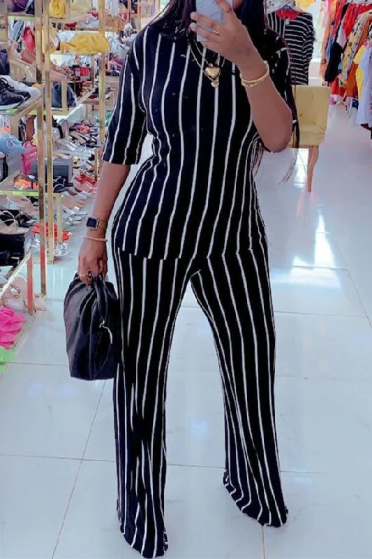 Striped Relaxed Wide Leg Pant Suit