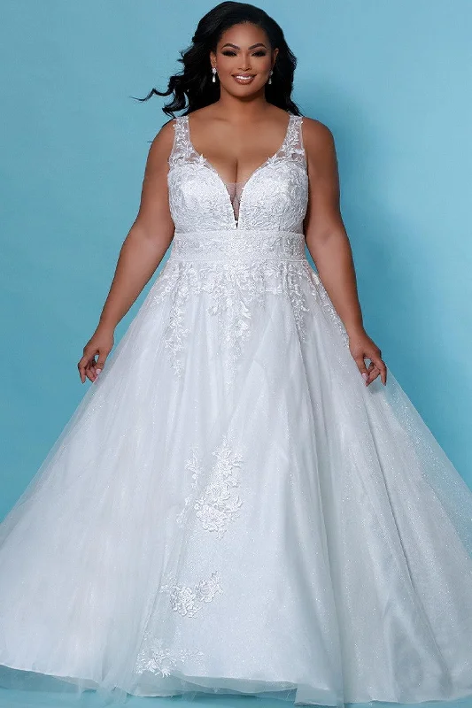 Sydneys Closet SC5255 Long Sleeveless Glitter Tulle Wedding Dress