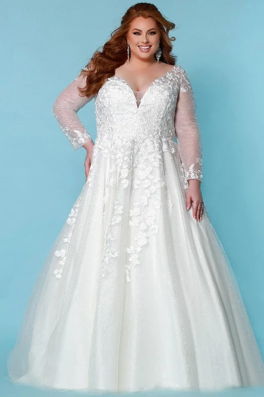 Sydneys Closet SC5267 Long Sleeve Glitter Tulle Wedding Dress