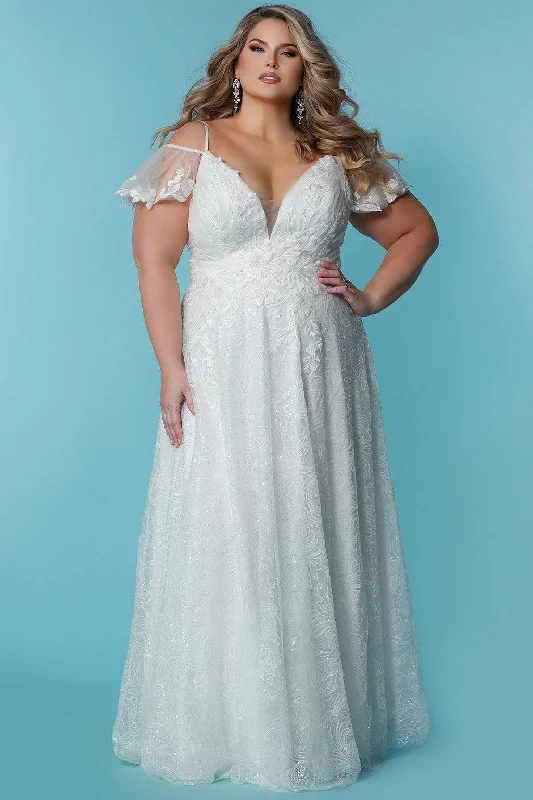 Sydneys Closet SC5291 Simple Long A Line Wedding Lace Dress