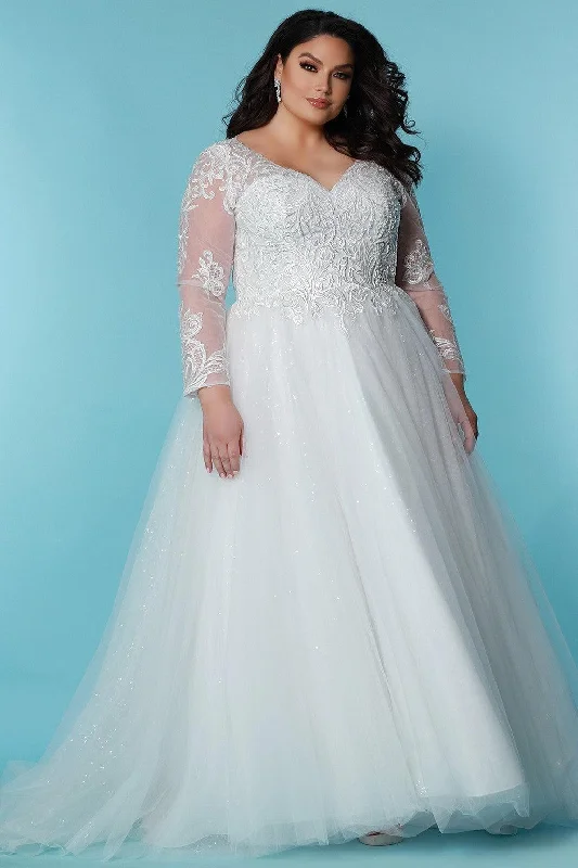 Sydneys Closet SC5292 Long Sleeve A Line Wedding Gown