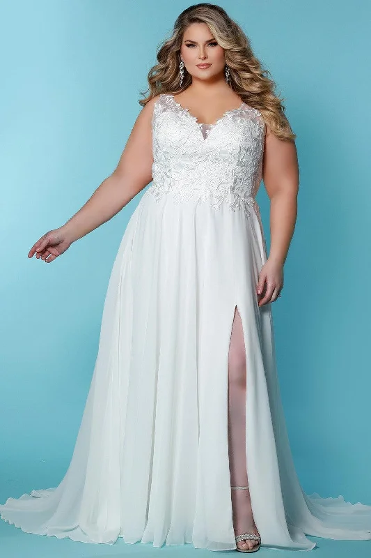 Sydneys Closet SC5295 Long Sleeveless Chiffon Wedding Dress