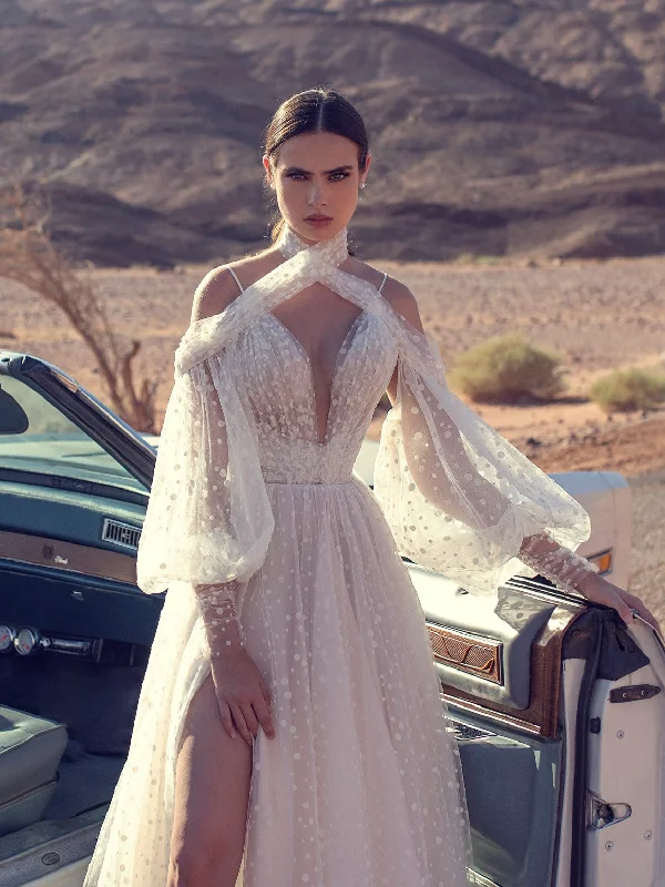 V-Neck Wedding Gown with Removable Sleeves