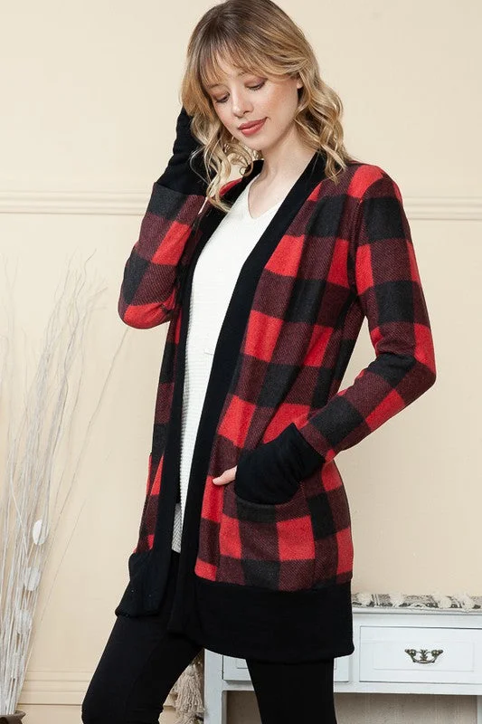 Brushed Fabric Buffalo Plaid Cardigan