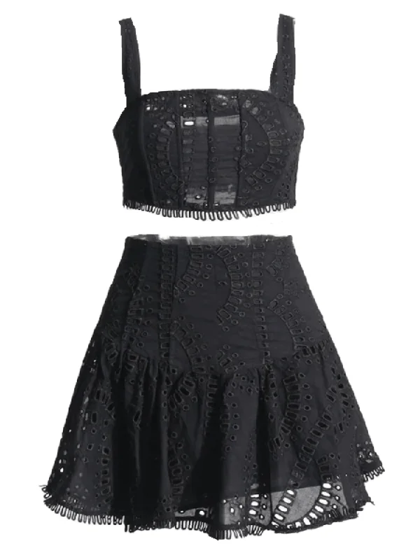 Cora Crop Top and Skirt Set - Black