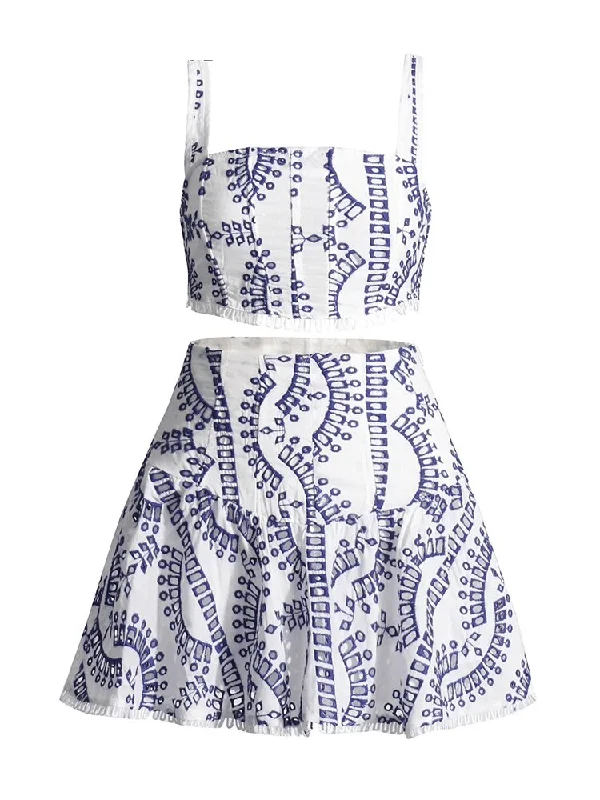 Cora Crop Top and Skirt Set - Navy Blue Print