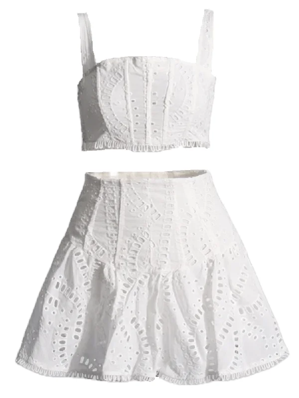 Cora Crop Top and Skirt Set - White