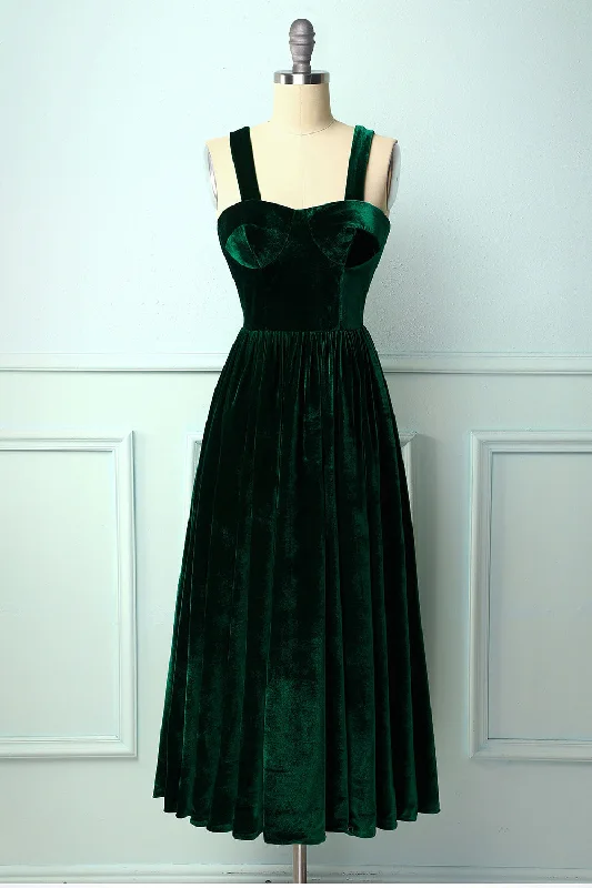 Dark Green Velvet Holiday Party Dress