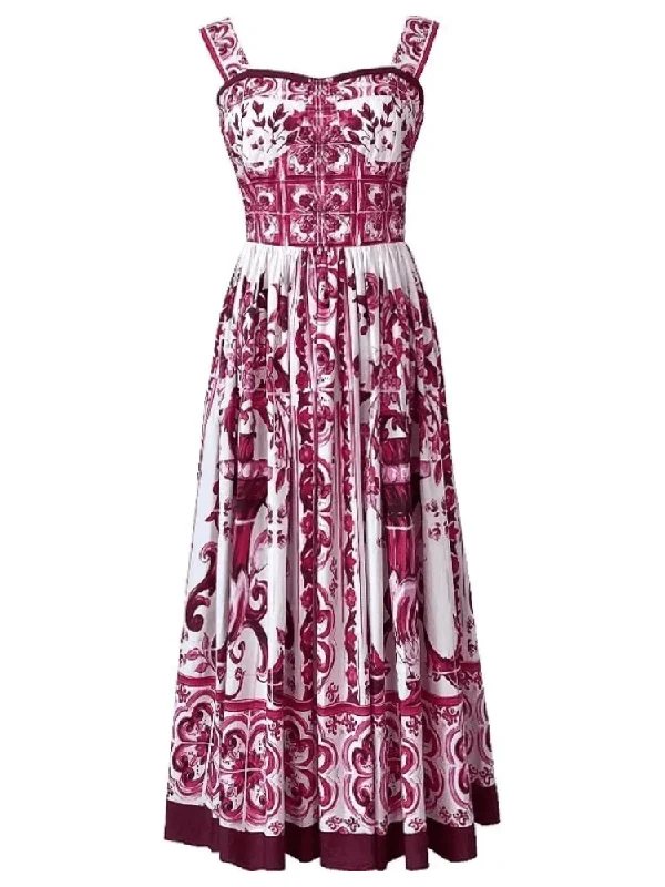 Kim Corset Print Maxi Gown Dress - Red Print