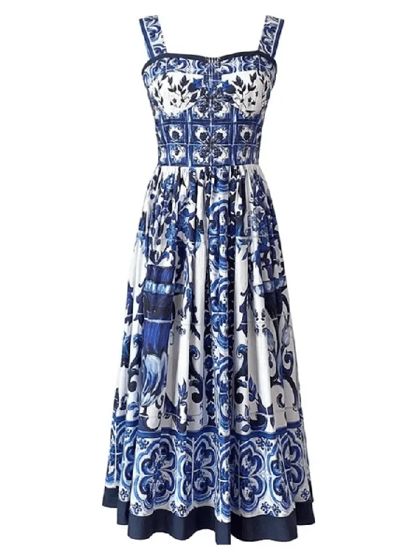 Kim Corset Print Maxi Gown Dress - Blue Print