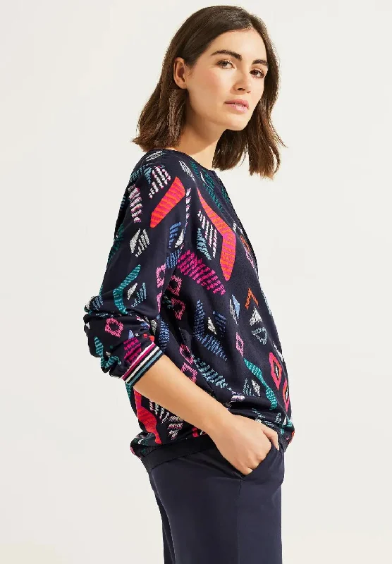 Cecil Bold Multi Print Jersey Bomber Jacket, Navy Multi