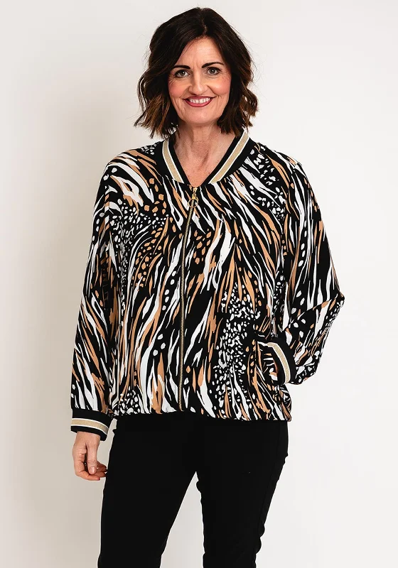 Serafina Collection Animal Print Bomber Jacket, Black