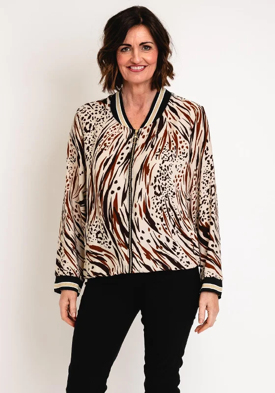 Serafina Collection Animal Print Bomber Jacket, Ecru