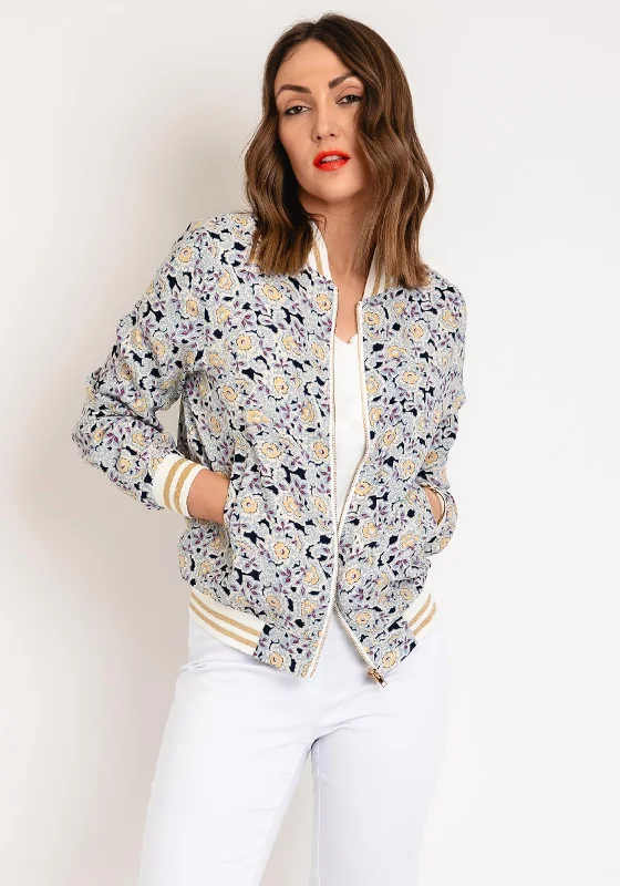 Serafina Collection Floral Bomber Jacket, Navy Blue