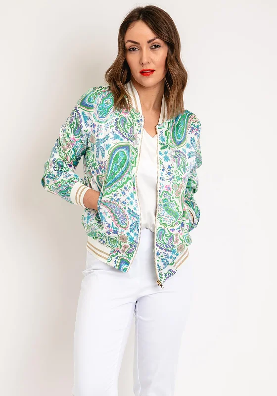 Serafina Collection Floral Paisley Print Bomber Jacket, Green