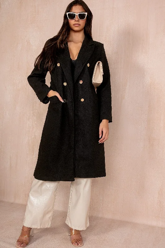 Ariel Black Longline Belted Coat