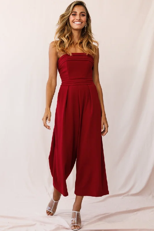 Chosen Strapless Wide Leg Jumpsuit Wine