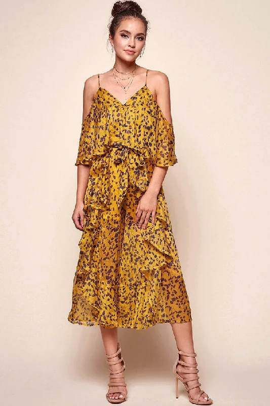 Constance Flowy Summer Jumpsuit Yellow Mustard