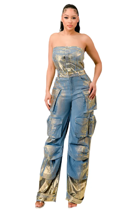 Denim Metallic Jumpsuit