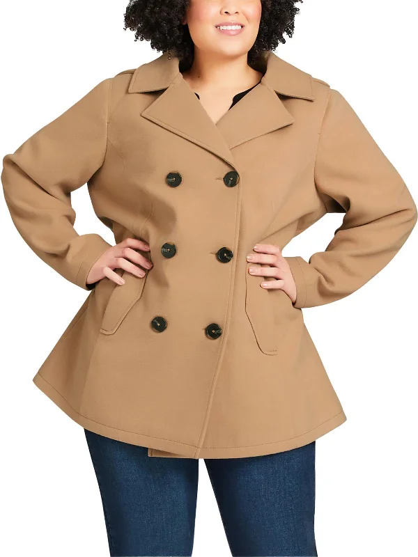 Modern fashion pieces designed for all women   Plus Womens Pintuck Hooded Pea Coat