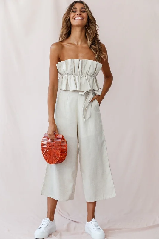 Thea Ruffle Crop Top Jumpsuit Natural