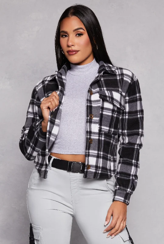 Fleece Plaid Button Front Shacket