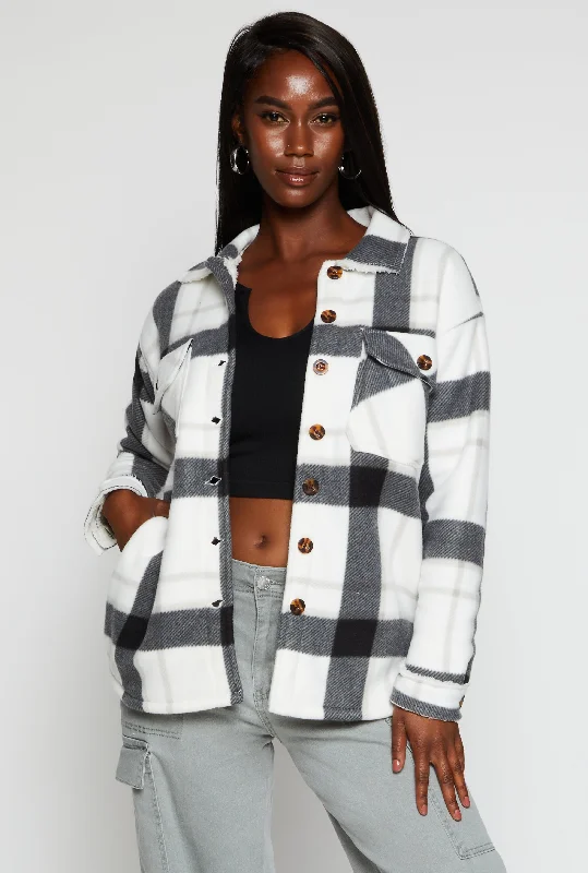 Plaid Sherpa Lined Button Front Shacket