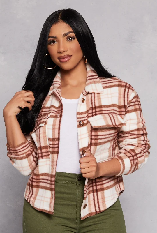 Fleece Plaid Button Front Shacket