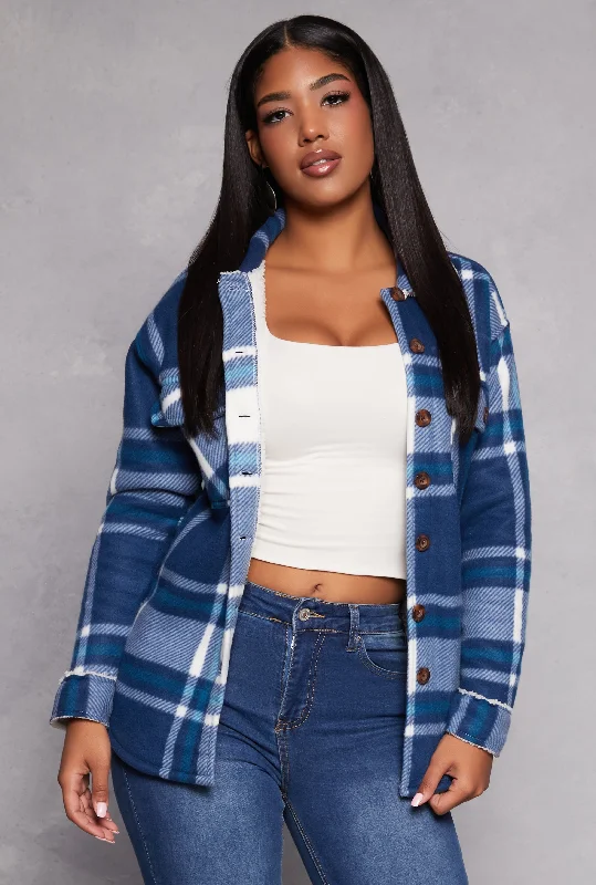 Plaid Sherpa Lined Button Front Shacket