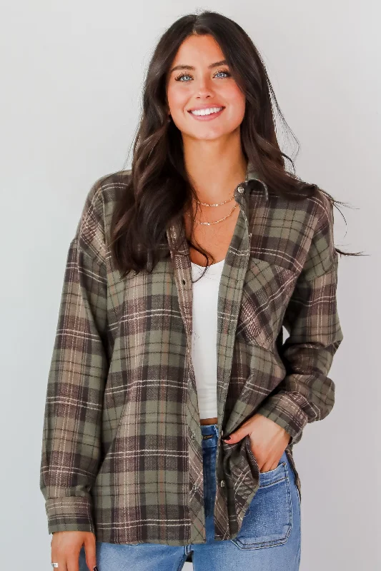 Significantly Chic Light Olive Plaid Flannel