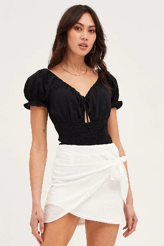 White Front Tie Wrap Mini Skirt