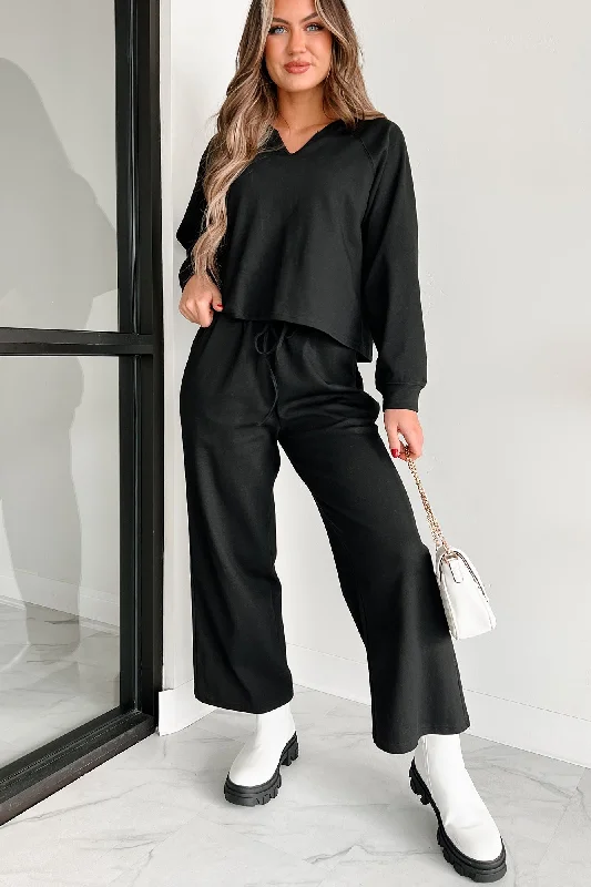 Working From Home Two-Piece Loungewear Set (Black)