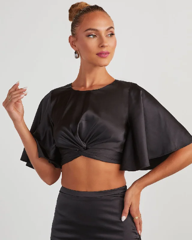 Zayda Satin Twist Front Crop Top