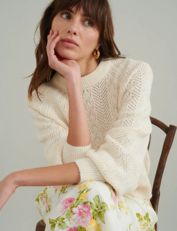 Cream Pointelle Wool Blend Knitted Jumper