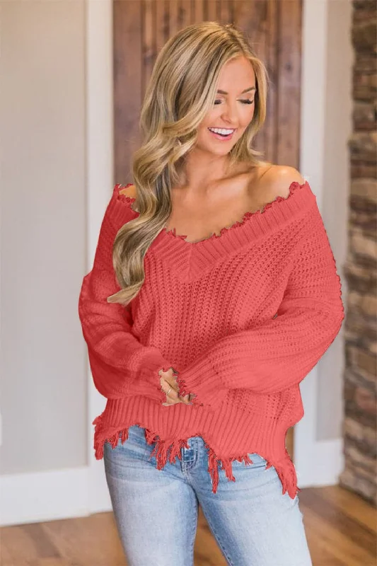 Slouchy frayed hem sweater