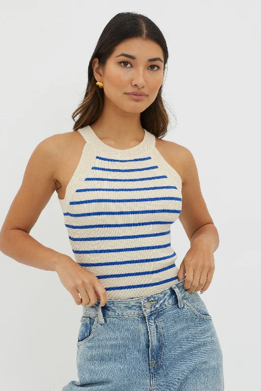 Made It Ribbed Knit Top Stripe Blue