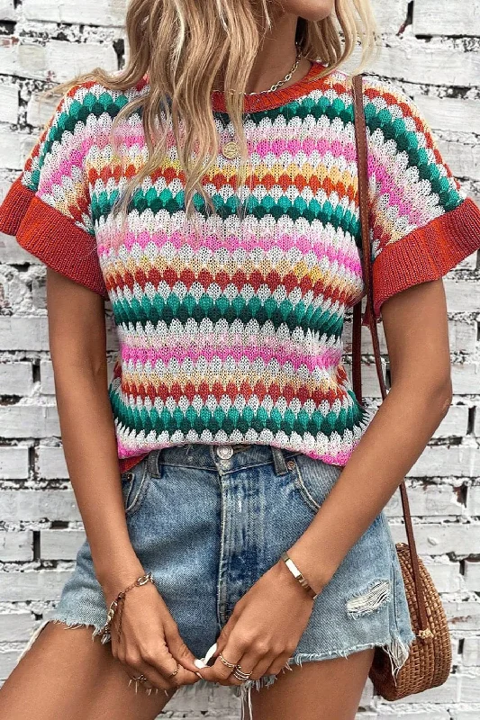 Striped short sleeve knit top