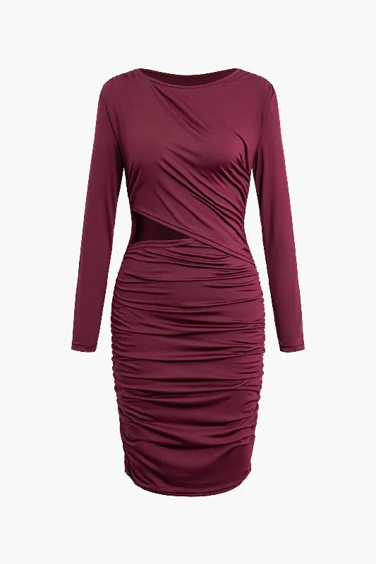 Trendsetting women’s clothing for fashion lovers   Solid Cut Out Ruched Long Sleeve Mini Dress
