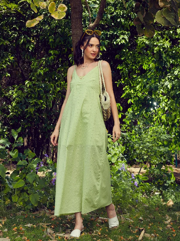 Women’s clothing to inspire confidence and beauty   Women Lime Green Schiffli Strappy Maxi Dress